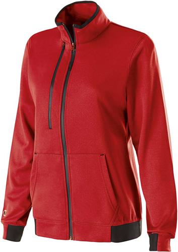 Womens Full-Zip Pocketed Collared Heather Jacket (Forest,Maroon,Navy,Royal,Scarlet)