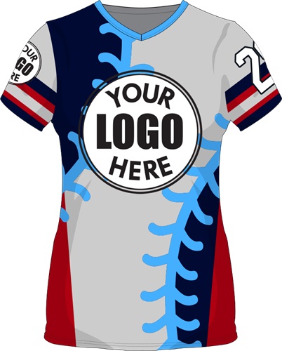 Sublimated Womens/Girls V-Neck Jersey - Custom "Baseball" Cool Performance Tee