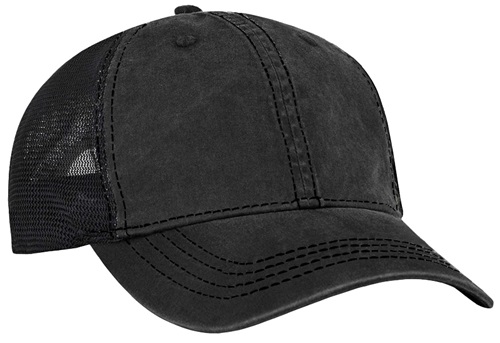 Pacific Headwear V67 Vintage Trucker Mesh Caps (Black). Embroidery is available on this item.