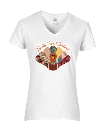 Epic Ladies Family Food Football Thanksgiving Turkey V-Neck Graphic T-Shirts. Free shipping.  Some exclusions apply.