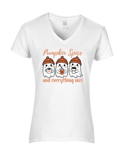 Epic Ladies Pumpkin Spice Everything Nice Coffee V-Neck Graphic T-Shirts. Free shipping.  Some exclusions apply.