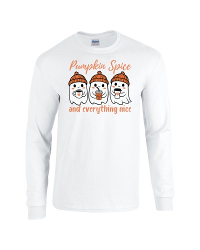 Epic Pumpkin Spice Everything Nice Coffee Long Sleeve Cotton Graphic T-Shirts. Free shipping.  Some exclusions apply.