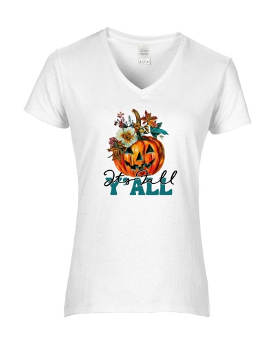 Epic Ladies Its Fall Yall Pumpkin Autumn V-Neck Graphic T-Shirts. Free shipping.  Some exclusions apply.