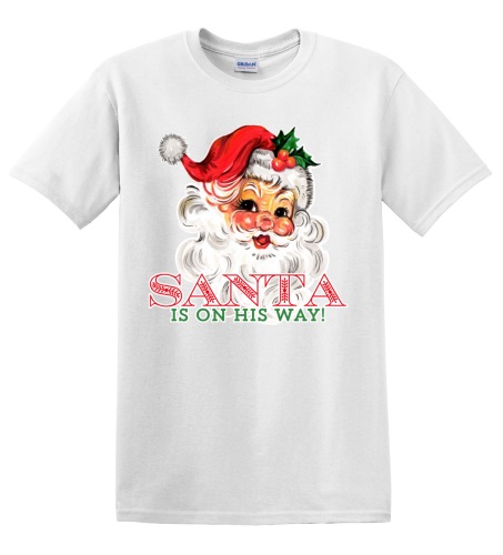 Epic Adult/Youth Santa Is On His Way Vintage Retro Cards Cotton Graphic T-Shirts. Free shipping.  Some exclusions apply.