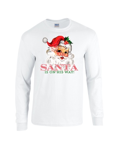 E234400 Epic Santa Is On His Way Vintage Retro Cards Long Sleeve Cotton ...