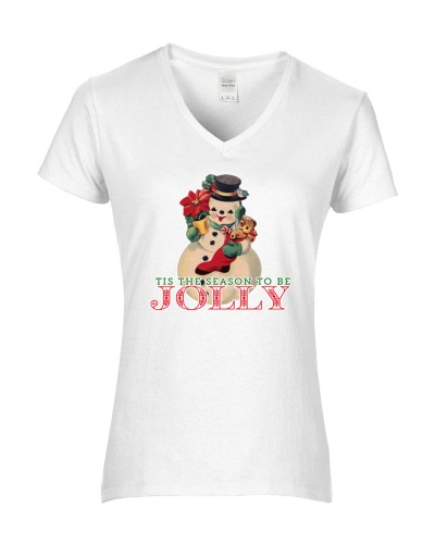 Epic Ladies Tis the Season to be Jolly Snowman V-Neck Graphic T-Shirts. Free shipping.  Some exclusions apply.