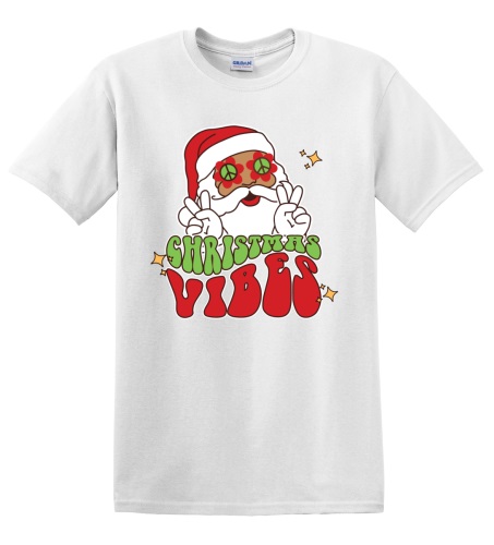 Epic Adult/Youth Christmas Vibes Hippie Santa Peace Cotton Graphic T-Shirts. Free shipping.  Some exclusions apply.