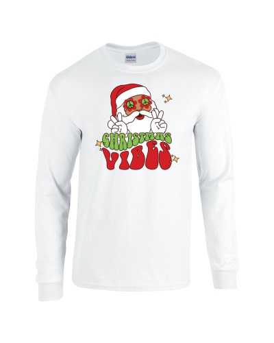 Epic Christmas Vibes Hippie Santa Peace Long Sleeve Cotton Graphic T-Shirts. Free shipping.  Some exclusions apply.