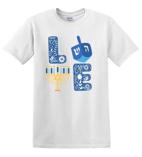 Epic Adult/Youth Hanukkah LOVE Menorah Dreidel Cotton Graphic T-Shirts. Free shipping.  Some exclusions apply.