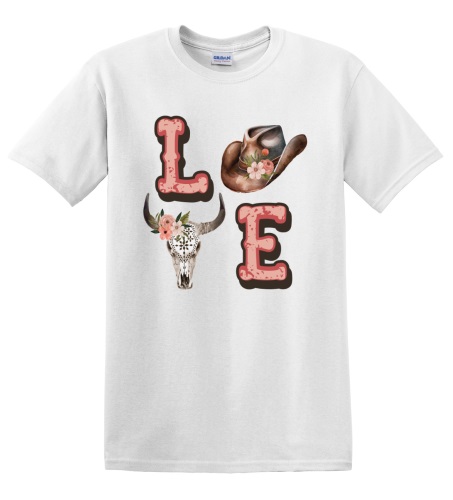 Epic Adult/Youth Pink Western LOVE Country Cowboy Cotton Graphic T-Shirts. Free shipping.  Some exclusions apply.