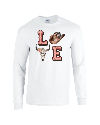 Epic Pink Western LOVE Country Cowboy Long Sleeve Cotton Graphic T-Shirts. Free shipping.  Some exclusions apply.