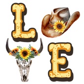 Epic Ladies Sunflower Western LOVE Country Cowboy V-Neck Graphic T-Shirts