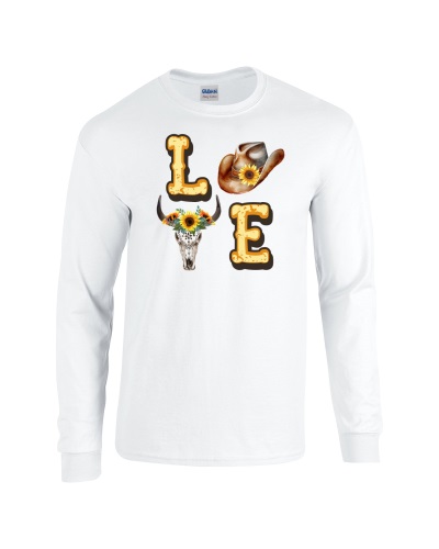 Epic Sunflower Western LOVE Country Cowboy Long Sleeve Cotton Graphic T-Shirts. Free shipping.  Some exclusions apply.
