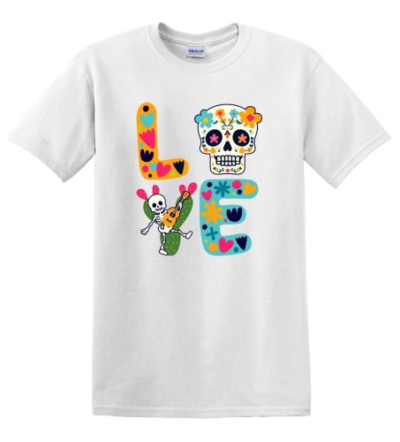 Epic Adult/Youth LOVE Sugar Skulls Mexico Day of the Dead Cotton Graphic T-Shirts. Free shipping.  Some exclusions apply.