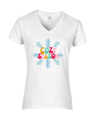 Epic Ladies COZY SEASON Winter Cold Snow Snuggle V-Neck Graphic T-Shirts. Free shipping.  Some exclusions apply.