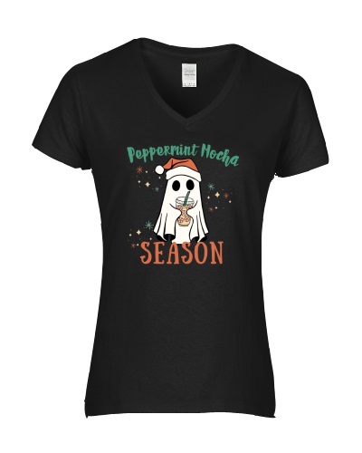 Epic Ladies Peppermint Mocha Season V-Neck Graphic T-Shirts. Free shipping.  Some exclusions apply.