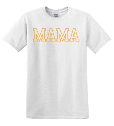 Epic Adult/Youth MAMA varsity sports biggest fan yellow Cotton Graphic T-Shirts. Free shipping.  Some exclusions apply.