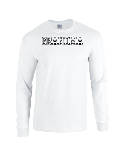 Epic GRANDMA varsity sports biggest fan blk Long Sleeve Cotton Graphic T-Shirts. Free shipping.  Some exclusions apply.
