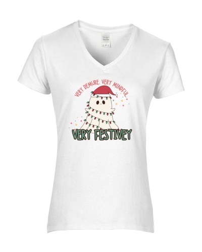 Epic Ladies Very Cutesy Ghosties Festive Holidays V-Neck Graphic T-Shirts. Free shipping.  Some exclusions apply.