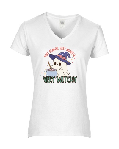 Epic Ladies Very Cutesy Ghosties Witchy Spooky V-Neck Graphic T-Shirts. Free shipping.  Some exclusions apply.