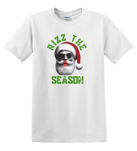 Epic Adult/Youth Rizz the Season Christmas Santa Kiss Cotton Graphic T-Shirts. Free shipping.  Some exclusions apply.