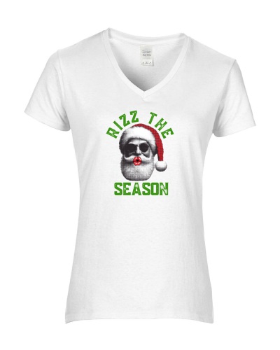 Epic Ladies Rizz the Season Christmas Santa Kiss V-Neck Graphic T ...