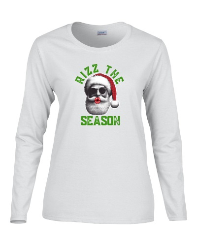 Epic Ladies Rizz the Season Christmas Santa Kiss Long Sleeve Graphic T ...