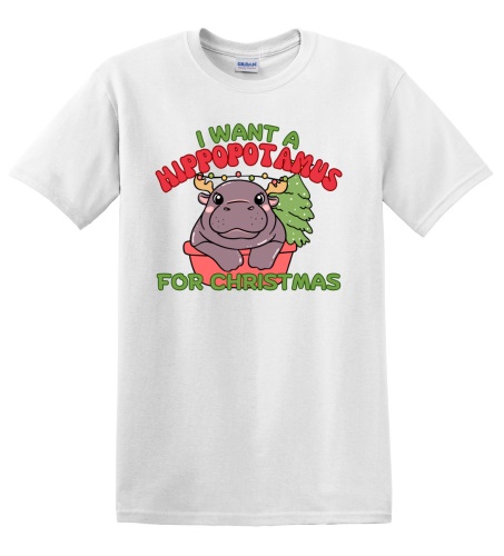 Epic Adult/Youth I Want A Hippopotamus Moo Deng Christmas Cotton Graphic T-Shirts. Free shipping.  Some exclusions apply.