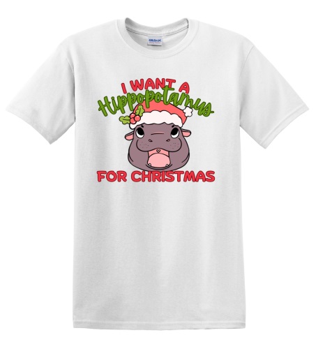 Epic Adult/Youth I Want A Hippo for Christmas Moo Deng Cotton Graphic T-Shirts. Free shipping.  Some exclusions apply.