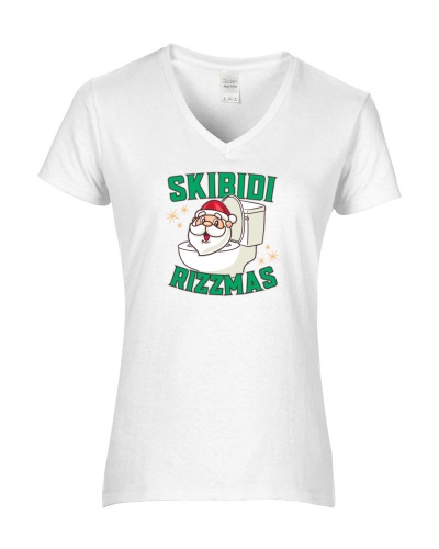 Epic Ladies Skibidi Rizzmas Ohio Sigma Christmas V-Neck Graphic T-Shirts. Free shipping.  Some exclusions apply.