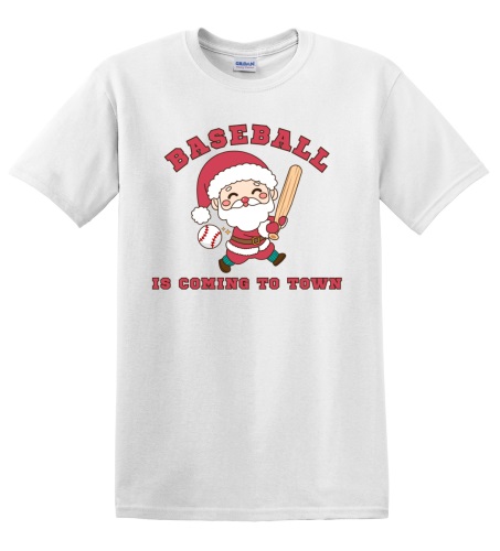 Epic Adult/Youth Baseball Is Coming To Town Santa Cotton Graphic T-Shirts. Free shipping.  Some exclusions apply.