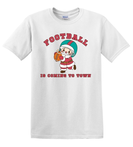 Epic Adult/Youth Football Is Coming To Town Santa Cotton Graphic T-Shirts. Free shipping.  Some exclusions apply.