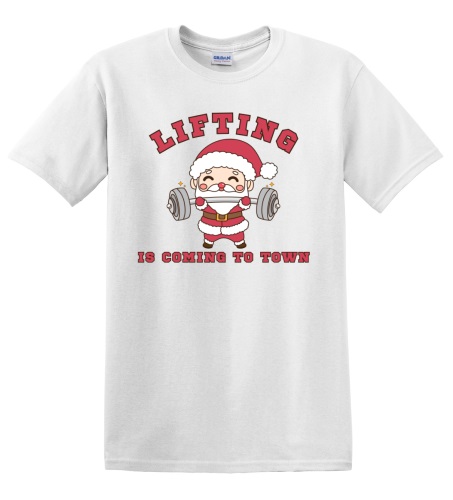 Epic Adult/Youth Lifting Is Coming To Town Santa Cotton Graphic T-Shirts. Free shipping.  Some exclusions apply.