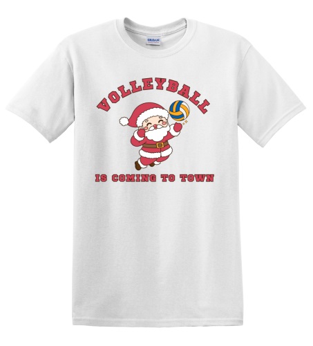 Epic Adult/Youth Volleyball Is Coming To Town Santa Cotton Graphic T-Shirts. Free shipping.  Some exclusions apply.