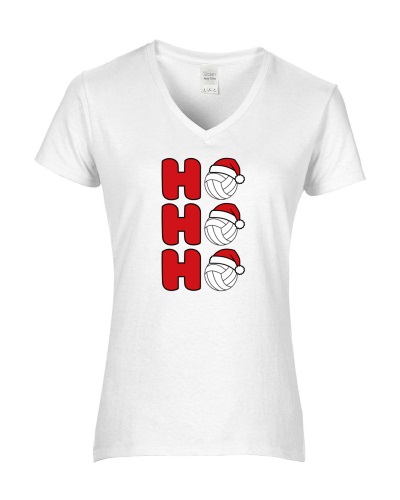 Epic Ladies Volleyball Ho Ho Ho Christmas Greetings V-Neck Graphic T-Shirts. Free shipping.  Some exclusions apply.