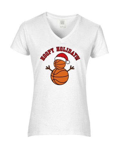 Epic Ladies Hoopy Holidays Basketball Snowman V-Neck Graphic T-Shirts. Free shipping.  Some exclusions apply.
