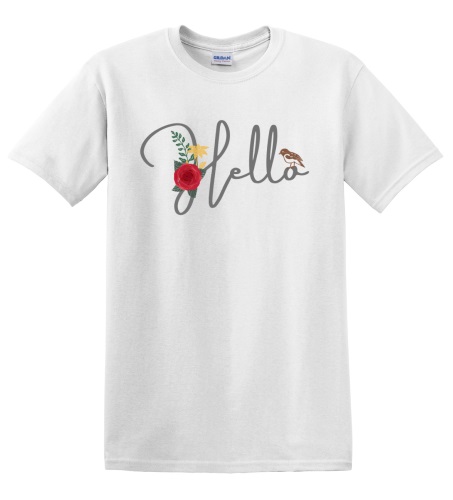 Epic Adult/Youth Hello English Greeting Local Flower Bird Cotton Graphic T-Shirts. Free shipping.  Some exclusions apply.