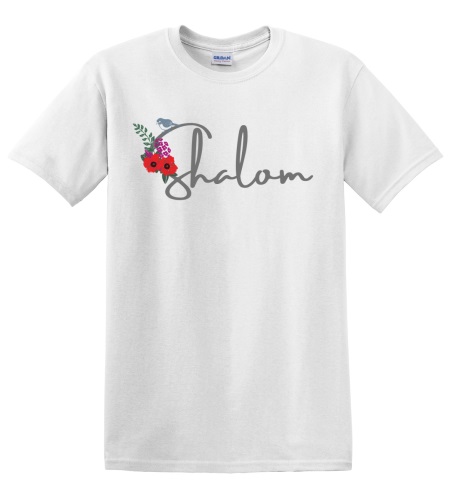 Epic Adult/Youth Shalom Hebrew Greeting Local Flower Bird Cotton Graphic T-Shirts. Free shipping.  Some exclusions apply.