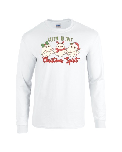 Epic Getting in that Christmas Spirit Ghosts Long Sleeve Cotton Graphic T-Shirts. Free shipping.  Some exclusions apply.