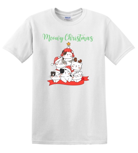 Epic Adult/Youth Meowy Christmas Cat Tree Cute Cotton Graphic T-Shirts. Free shipping.  Some exclusions apply.