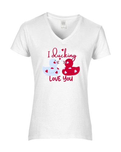 Epic Ladies I Ducking Love You Valentines Duck V-Neck Graphic T-Shirts. Free shipping.  Some exclusions apply.