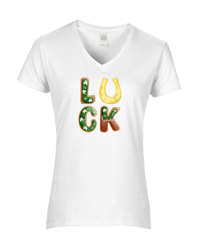 Epic Ladies LUCK Happy Saint Patrick's Day Gold V-Neck Graphic T-Shirts. Free shipping.  Some exclusions apply.