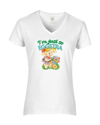 Epic Ladies I'm Just So Eggstra Lamb Eggs Easter V-Neck Graphic T-Shirts. Free shipping.  Some exclusions apply.