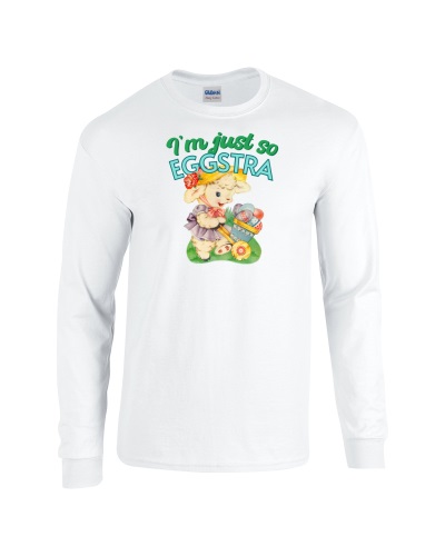Epic I'm Just So Eggstra Lamb Eggs Easter Long Sleeve Cotton Graphic T-Shirts. Free shipping.  Some exclusions apply.