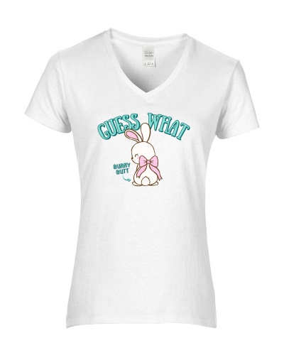 Epic Ladies Guess What Bunny Butt Funny Easter V-Neck Graphic T-Shirts. Free shipping.  Some exclusions apply.