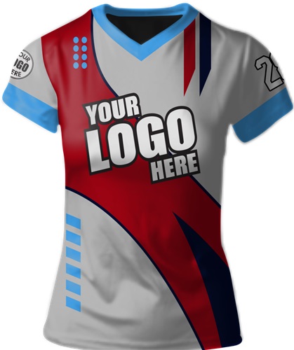 Sublimated Womens/Girls V-Neck Jersey - Custom "Striker" Cool Performance Tee