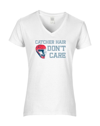 Epic Ladies Catcher Hair Dont Care Baseball Softball V-Neck Graphic T ...