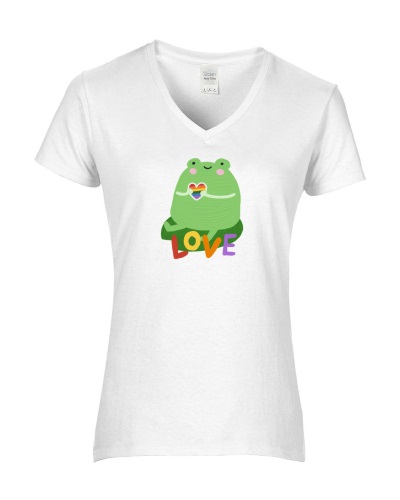 Epic Ladies Pride Gay Frog Love Ally LGBTQIA V-Neck Graphic T-Shirts. Free shipping.  Some exclusions apply.