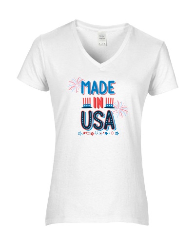Epic Ladies Made in the USA American Pride 4th July V-Neck Graphic T-Shirts. Free shipping.  Some exclusions apply.