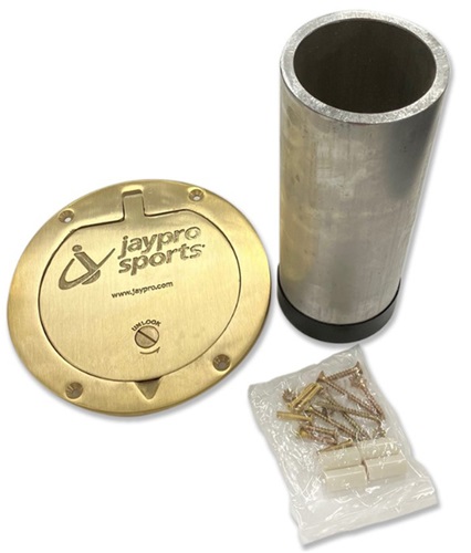 Floor Sleeves with Brass Cover Plate For Pickleball Posts (2-7/8" Upright) PAIR 